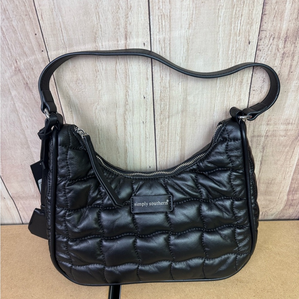 Simply Southern Black Quilted Shoulder Bag with Silver Zipper